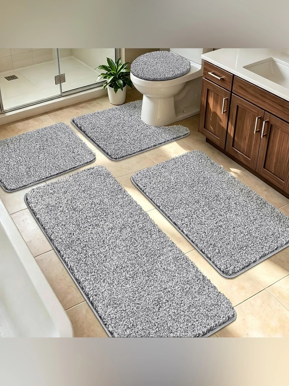 Bathroom Rugs Set 5 Piece, Non Slip Washable Bath Mats